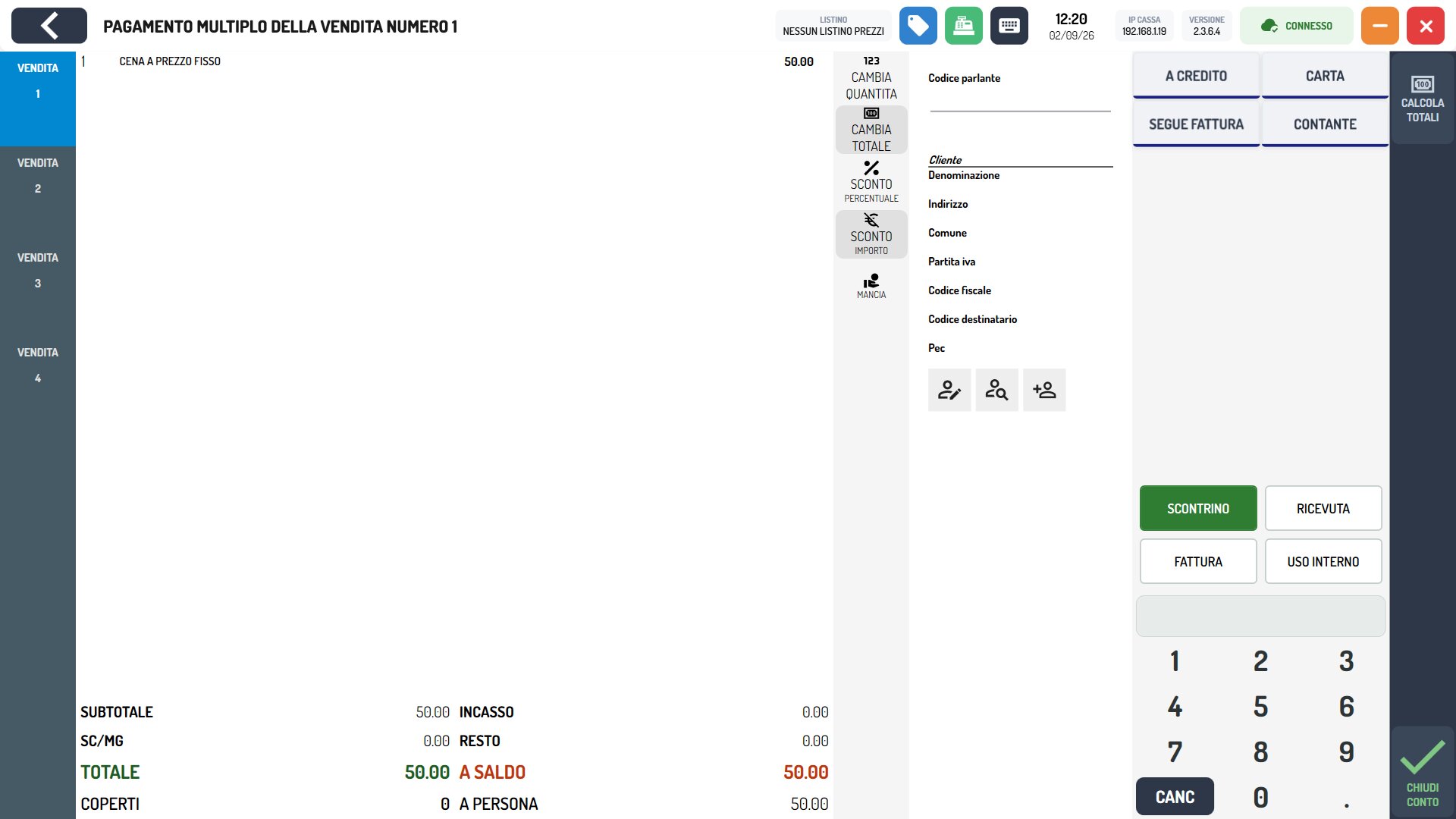 Gestione pagamenti multipli e split bill